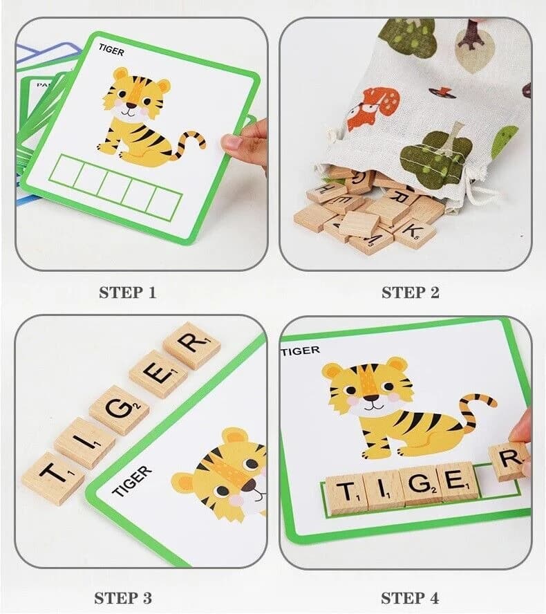 Alphabet Learning Spelling Game - 100 Pieces Educational Wooden Letters Set - Thumbnail 3