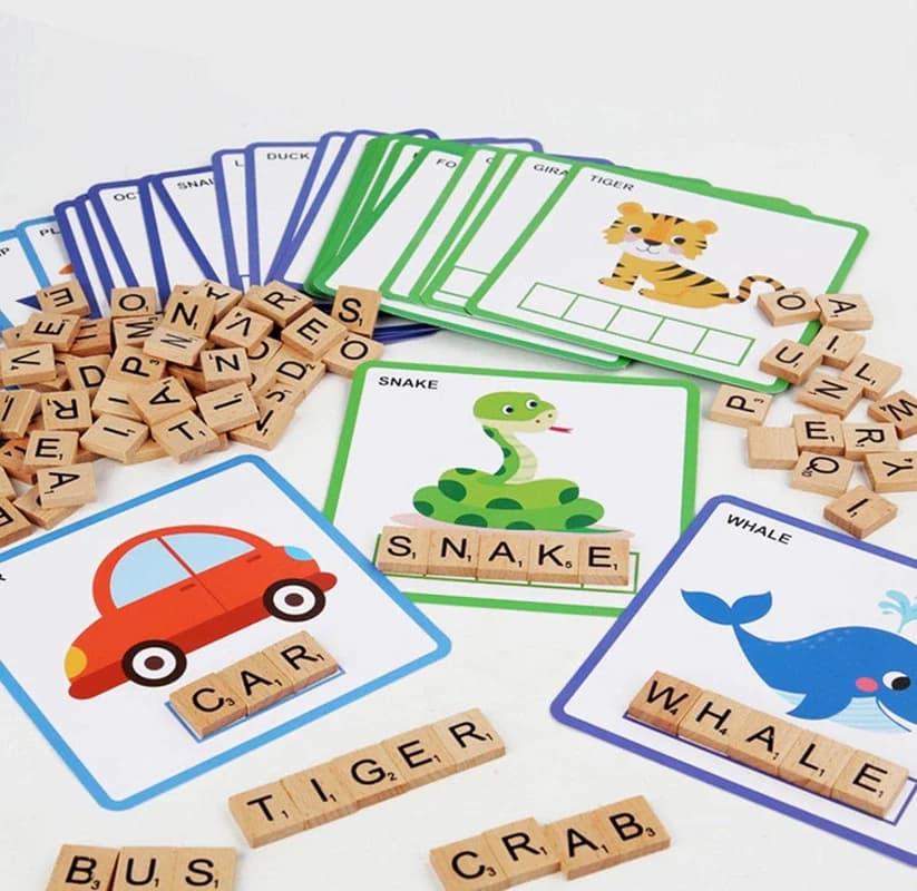 Alphabet Learning Spelling Game - 100 Pieces Educational Wooden Letters Set - Thumbnail 2