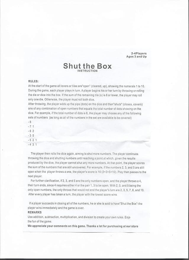 SHUT THE BOX GAME - Thumbnail 5