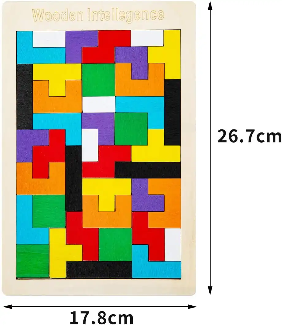Wooden Intelligence Toy - 40 PCS Brain Teasers Tangram Puzzle - Thumbnail 3